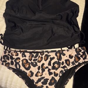Beachsisso Black and Leopard Print Tankini